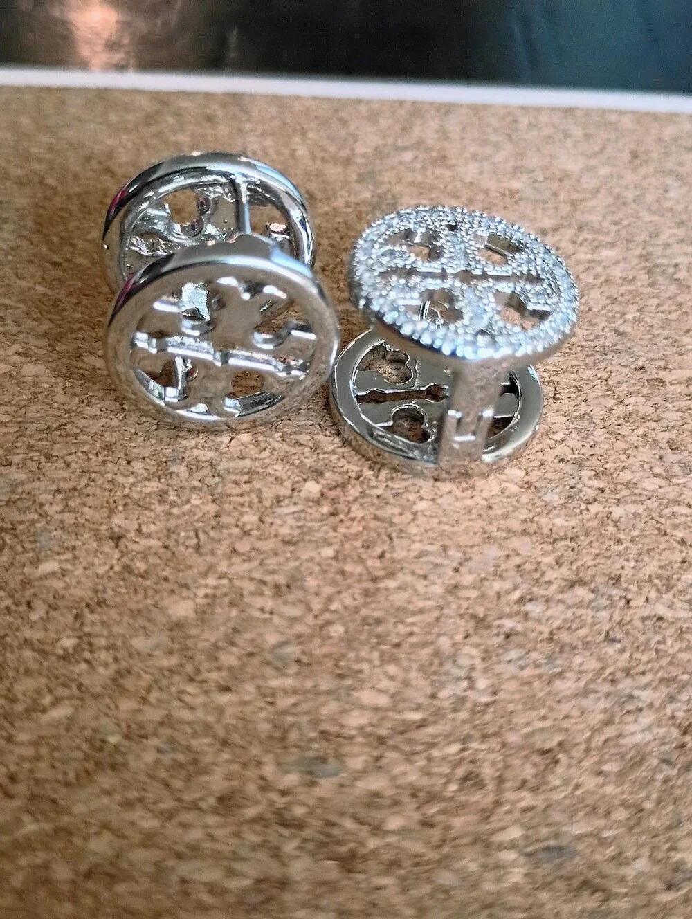 New Silver Tone Round Filigree Button-Style Earrings - Women's Jewelry